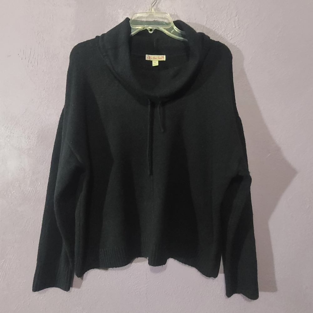 It's Our Time Womens Black Cowl Neck Drawstring Knit Sweater XL Relaxed Fit